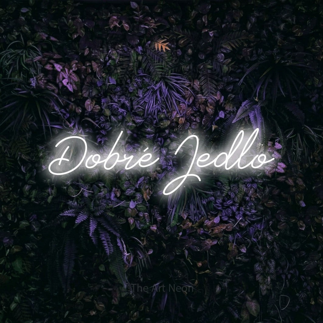 LED neon sign reading “Dobré Jedlo”, arranged in a single line.
