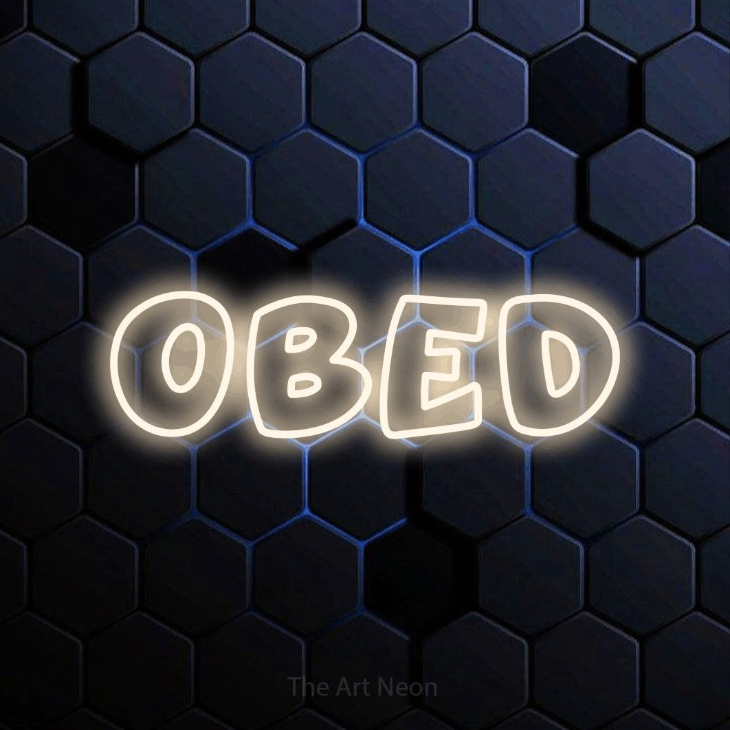 LED neon sign reading “Obed”, arranged in a single line.