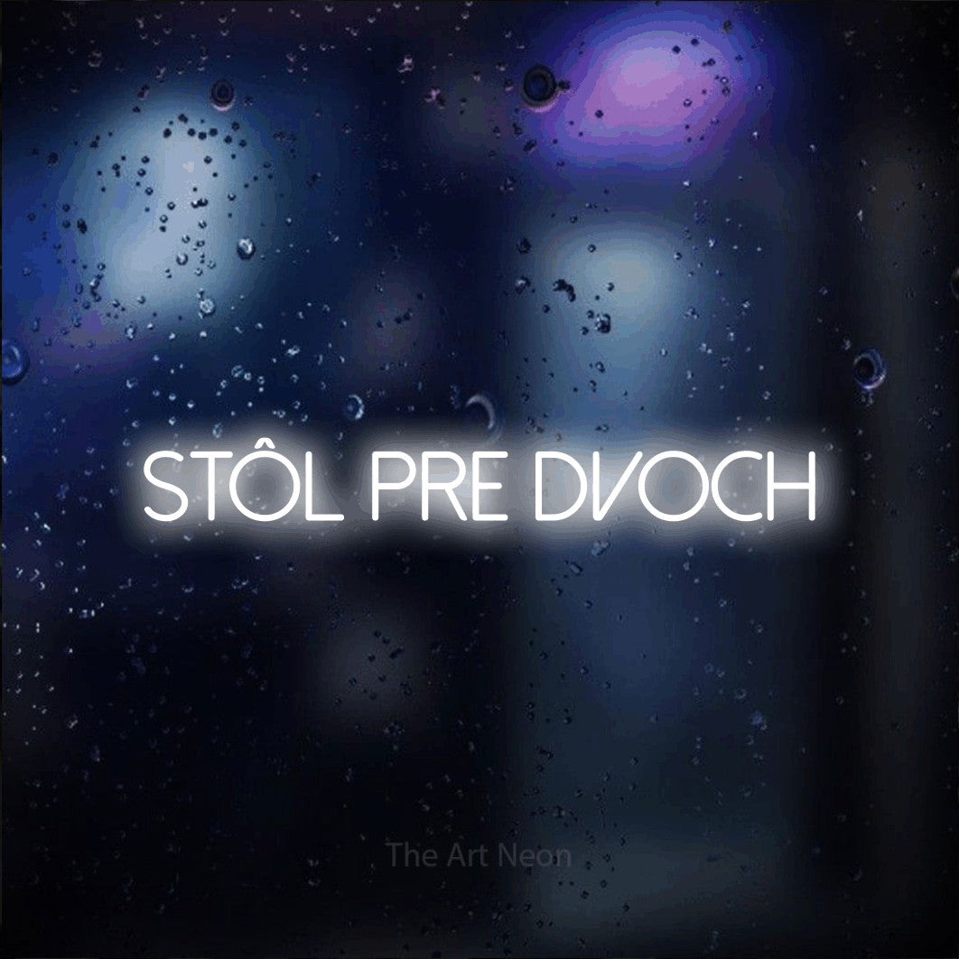 LED neon sign reading “Stôl pre Dvoch”, arranged in a single line.