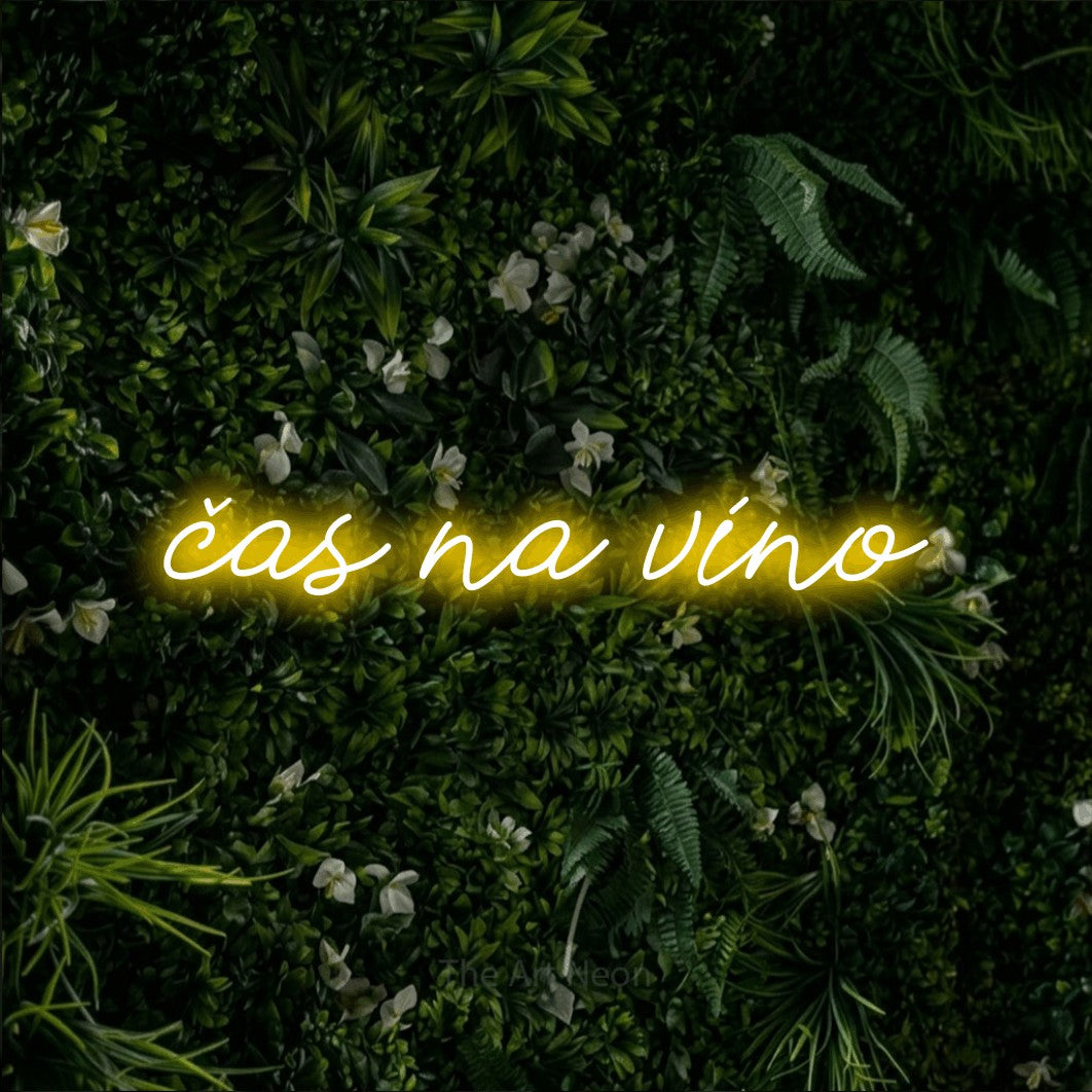 LED neon sign reading “čas na víno”, arranged in a single line.