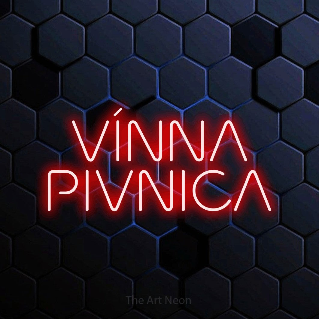 LED neon sign reading “VÍNNA PIVNICA”, arranged in two lines.