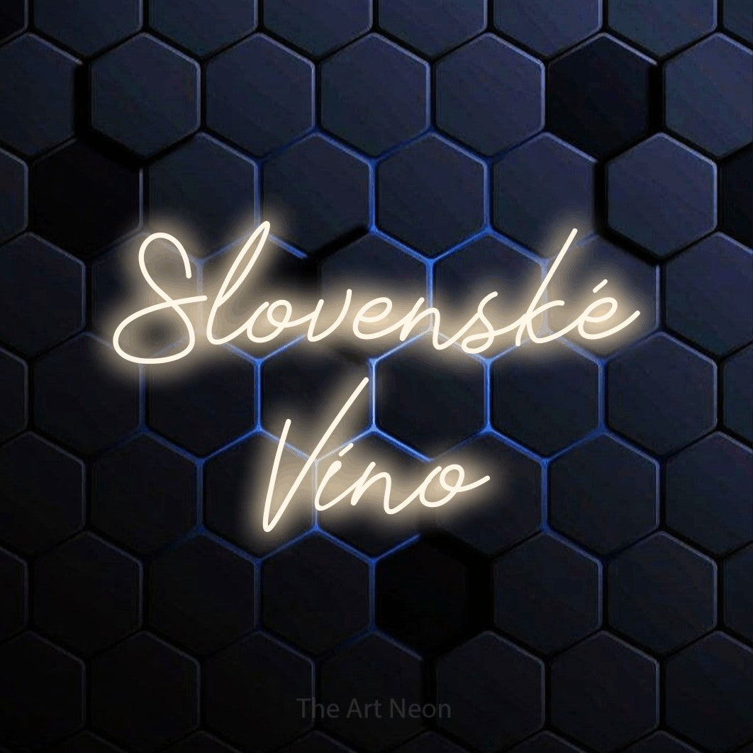 LED neon sign reading “Slovenské Víno”, arranged in two lines.