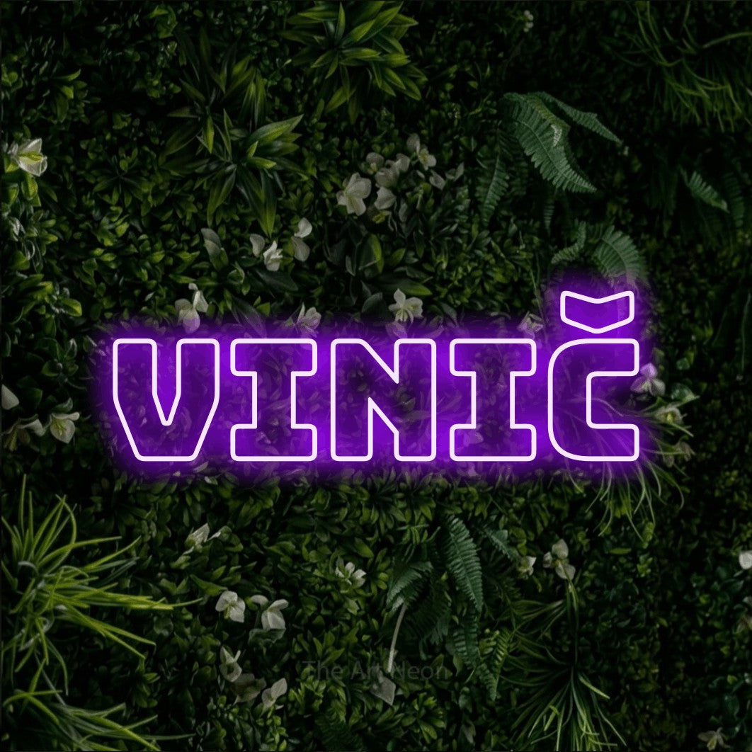LED neon sign reading “Vinič”, arranged in a single line.