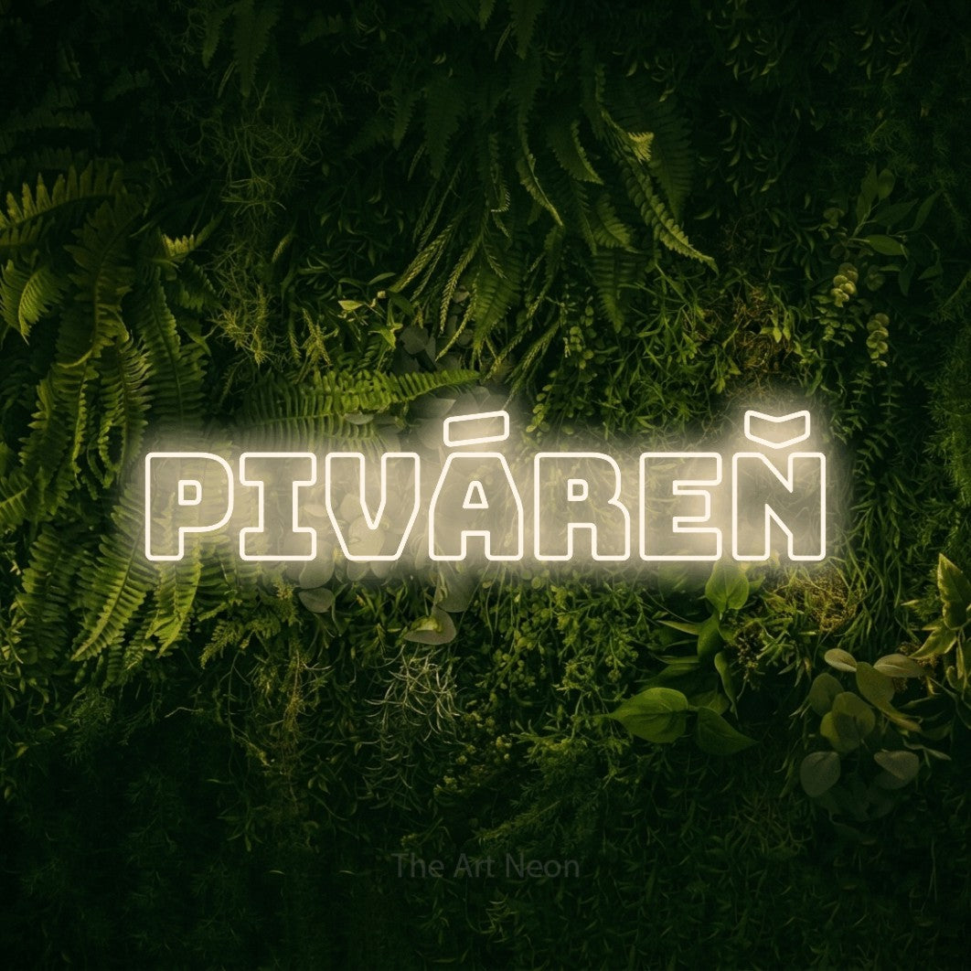 LED neon sign reading “Piváreň”, arranged in a single line.