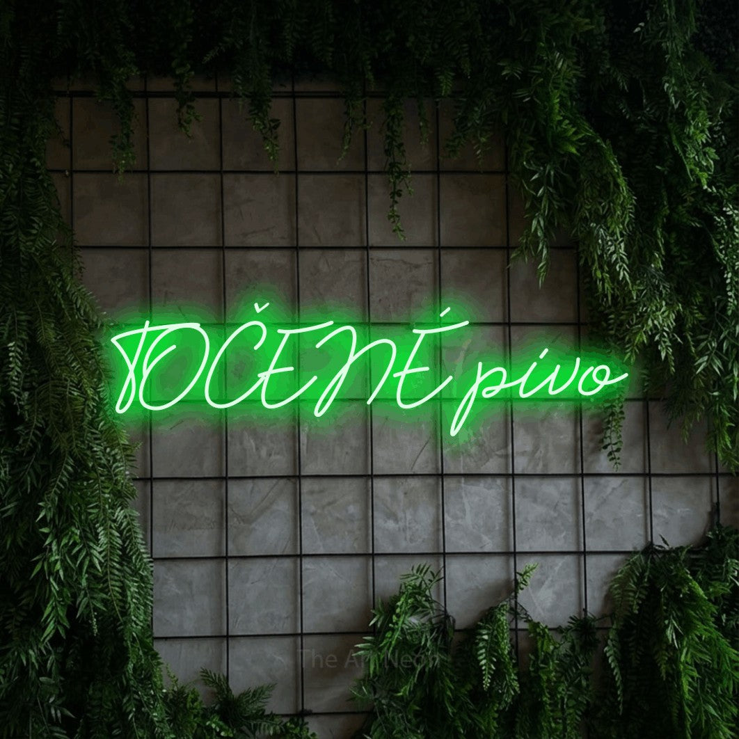 LED neon sign reading “TOČENÉ pivo”, arranged in a single line.