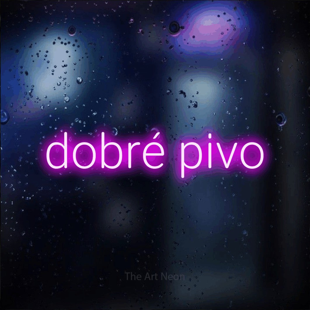 LED neon sign reading “dobré pivo”, arranged in a single line.