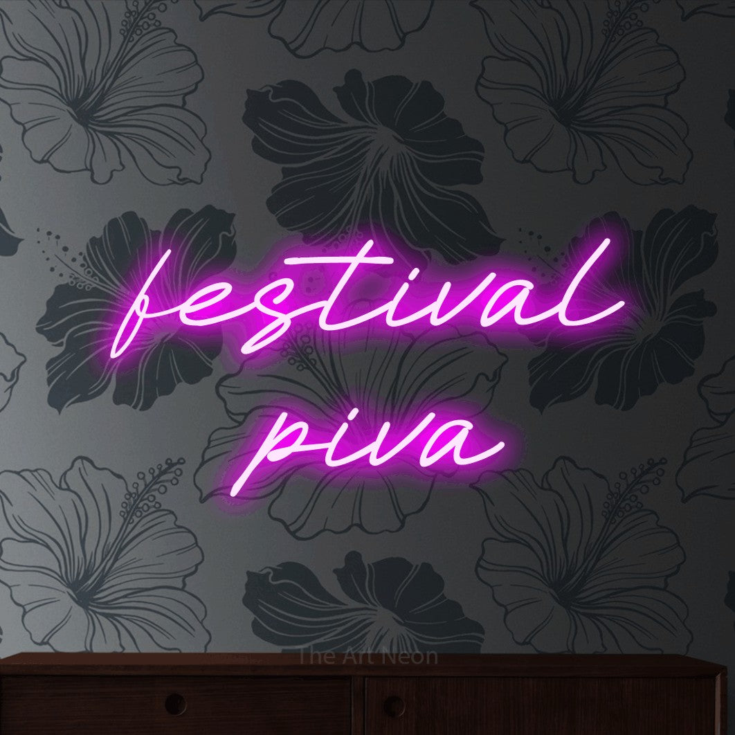 LED neon sign reading “festival piva”, arranged in two lines.