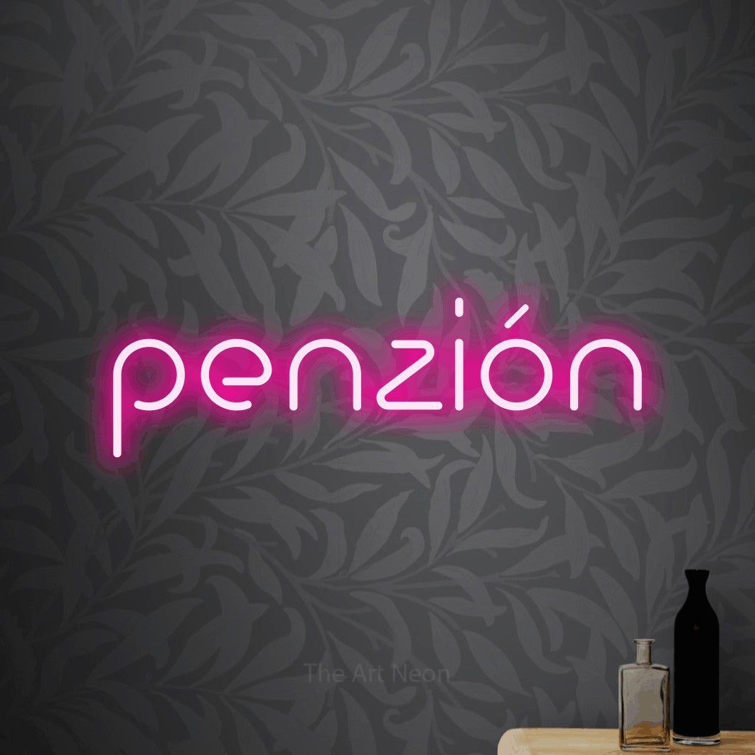 LED neon sign reading “penzión”, arranged in a single line.