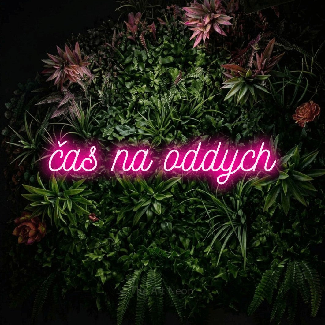 LED neon sign reading “čas na oddych”, arranged in a single line.