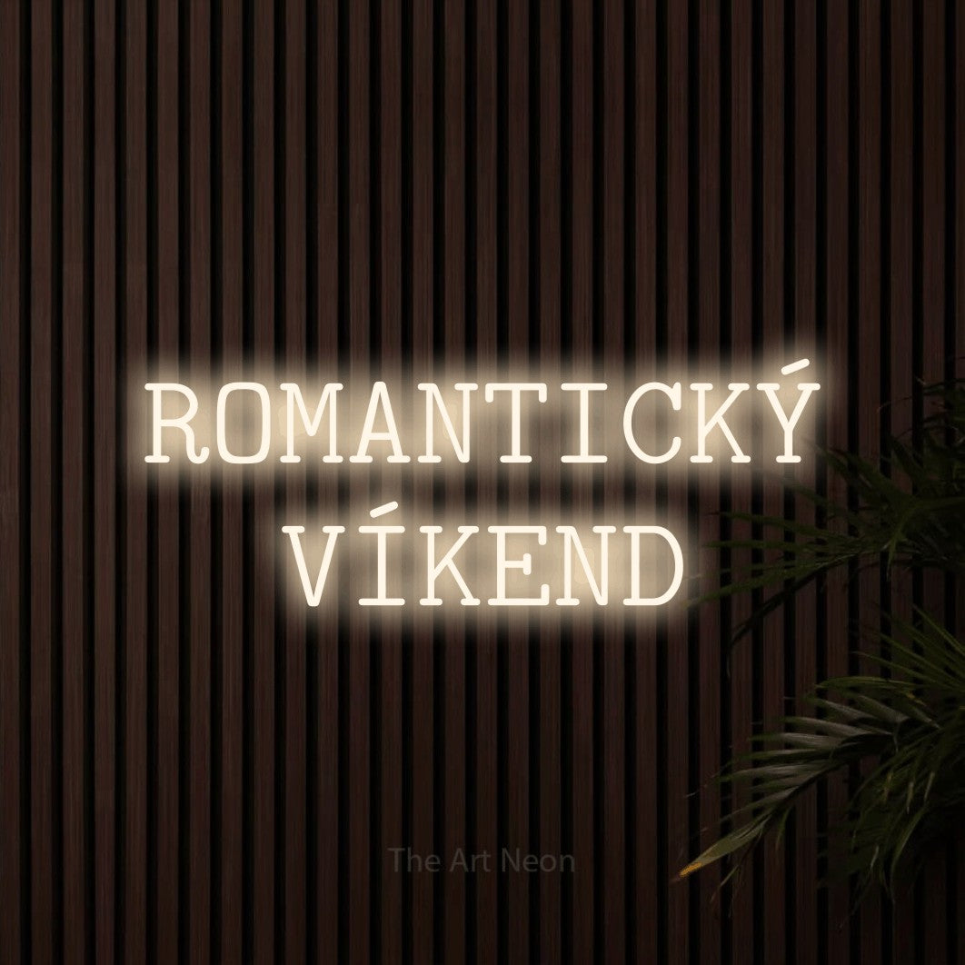 LED neon sign reading “ROMANTICKÝ VÍKEND”, arranged in two lines.