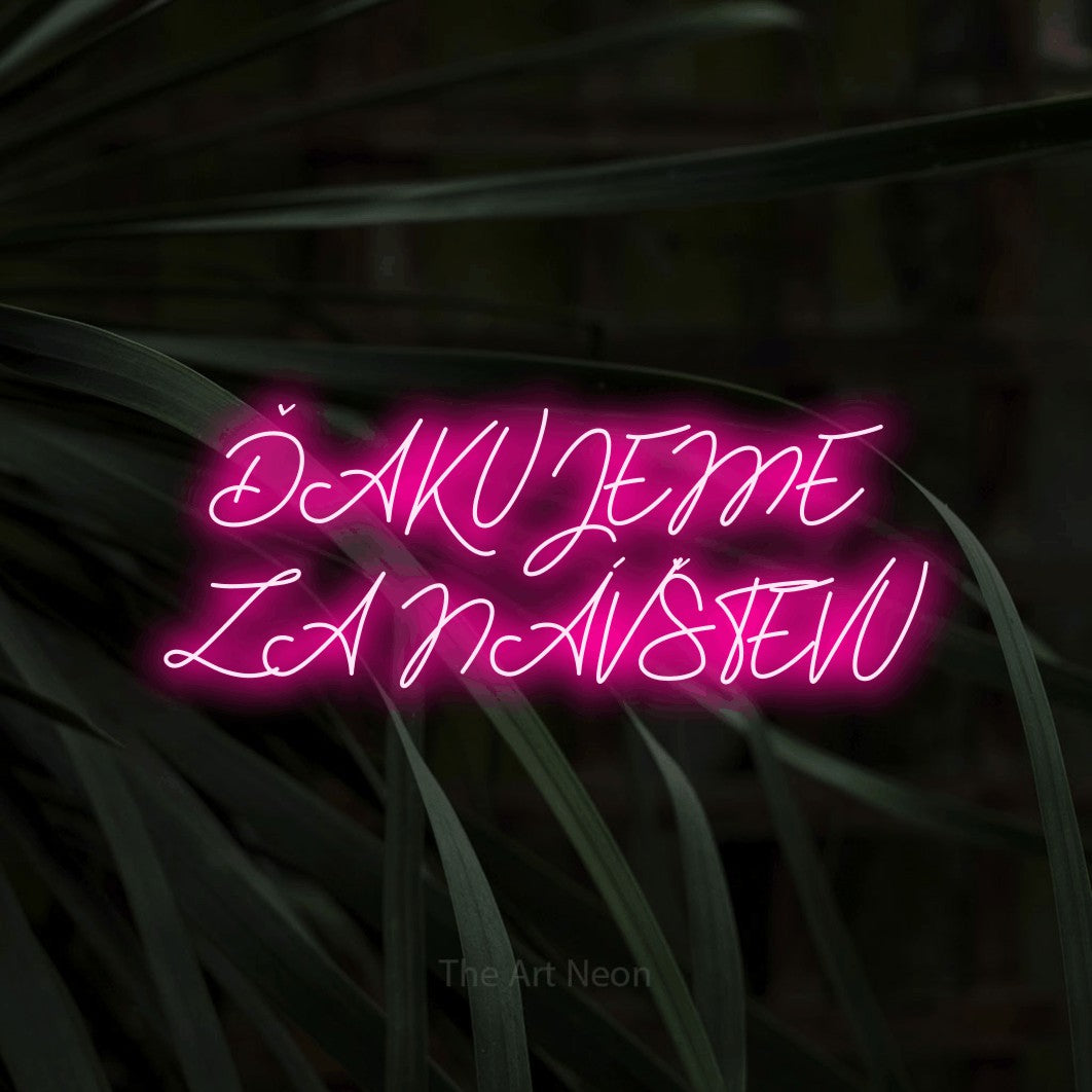 LED neon sign reading “ĎAKUJEME ZA NÁVŠTEVU”, arranged in two lines.