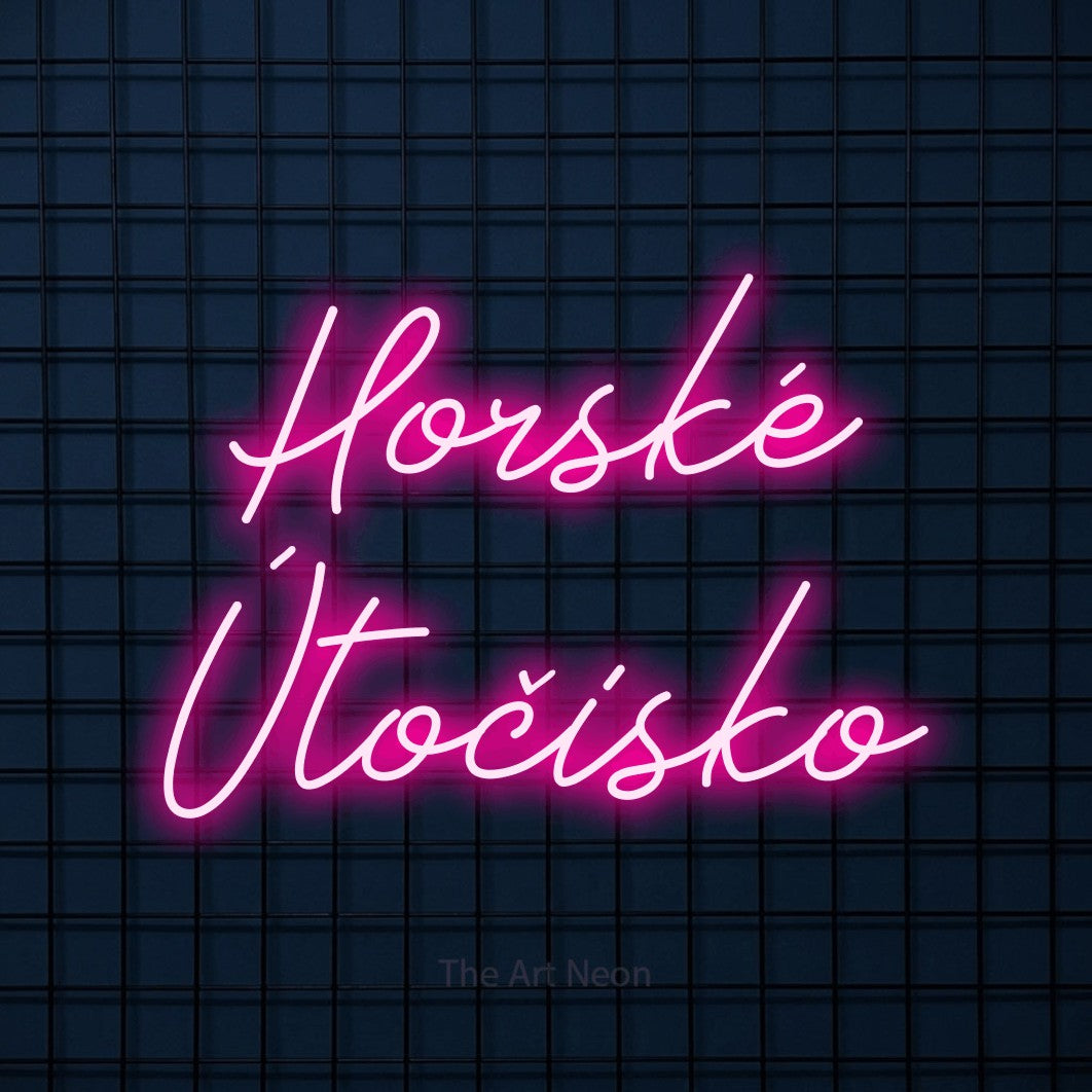 LED neon sign reading “Horské Útočisko”, arranged in two lines.
