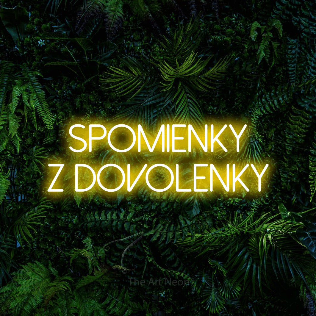 LED neon sign reading “Spomienky z Dovolenky”, arranged in two lines.