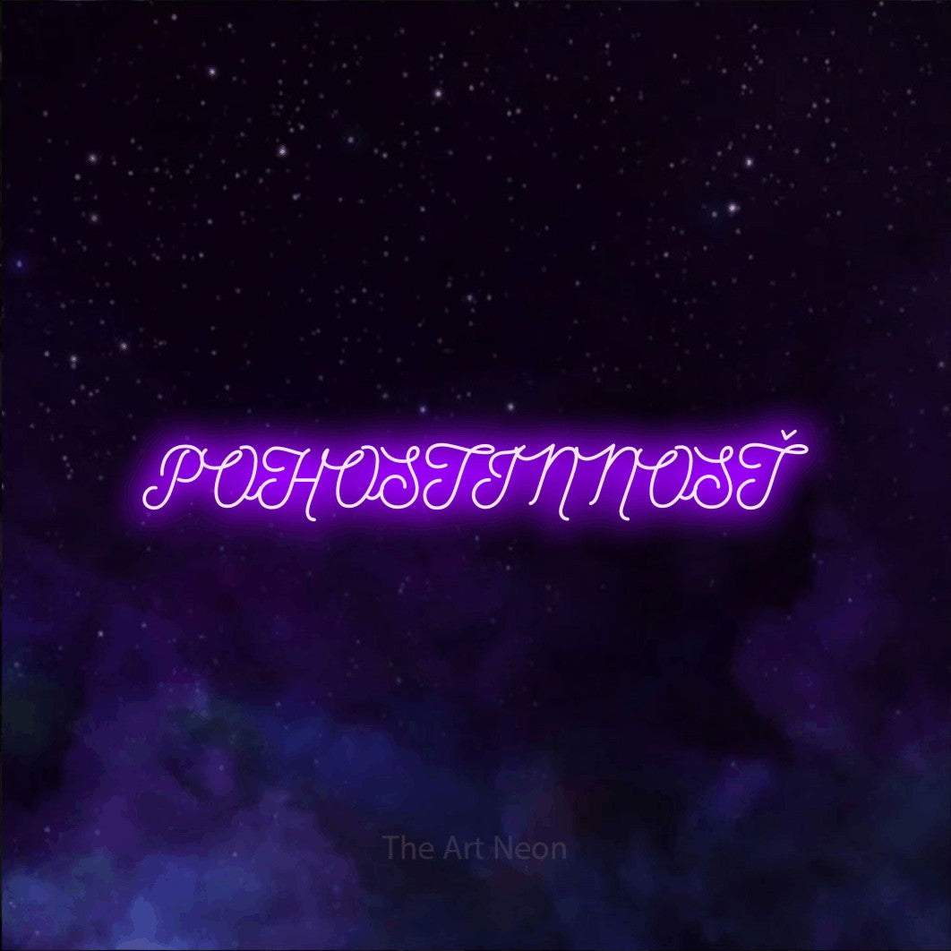 LED neon sign reading “POHOSTINNOSŤ”, arranged in a single line.