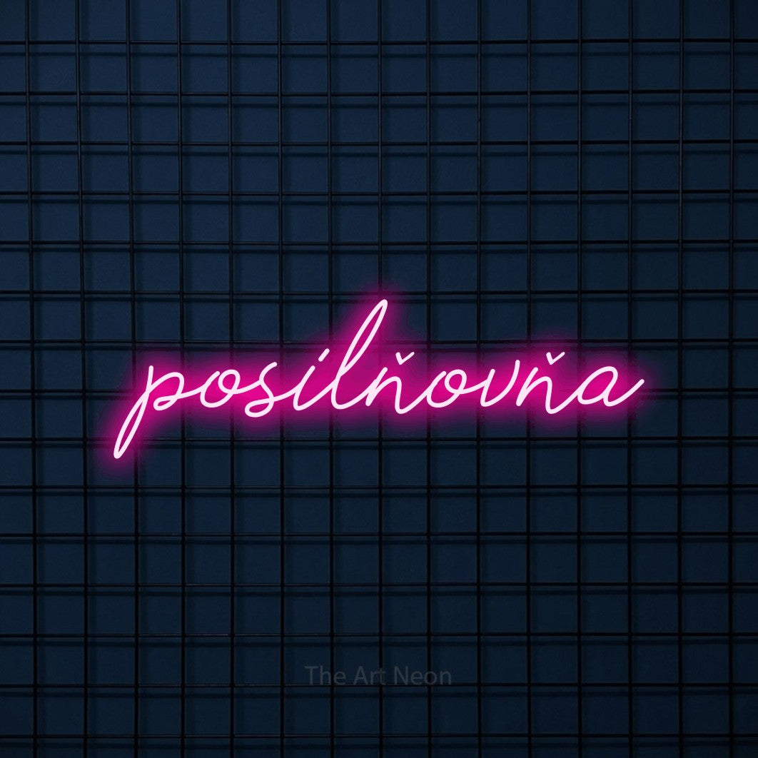 LED neon sign reading “posilňovňa”, arranged in a single line.