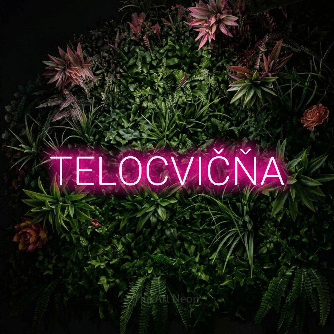 LED neon sign reading “TELOCVIČŇA”, arranged in a single line.