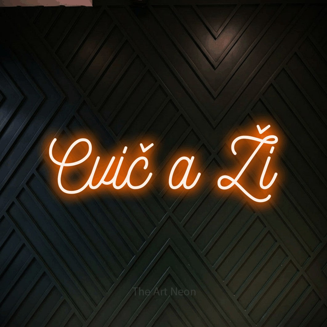 LED neon sign reading “Cvič a Ži”, arranged in a single line.
