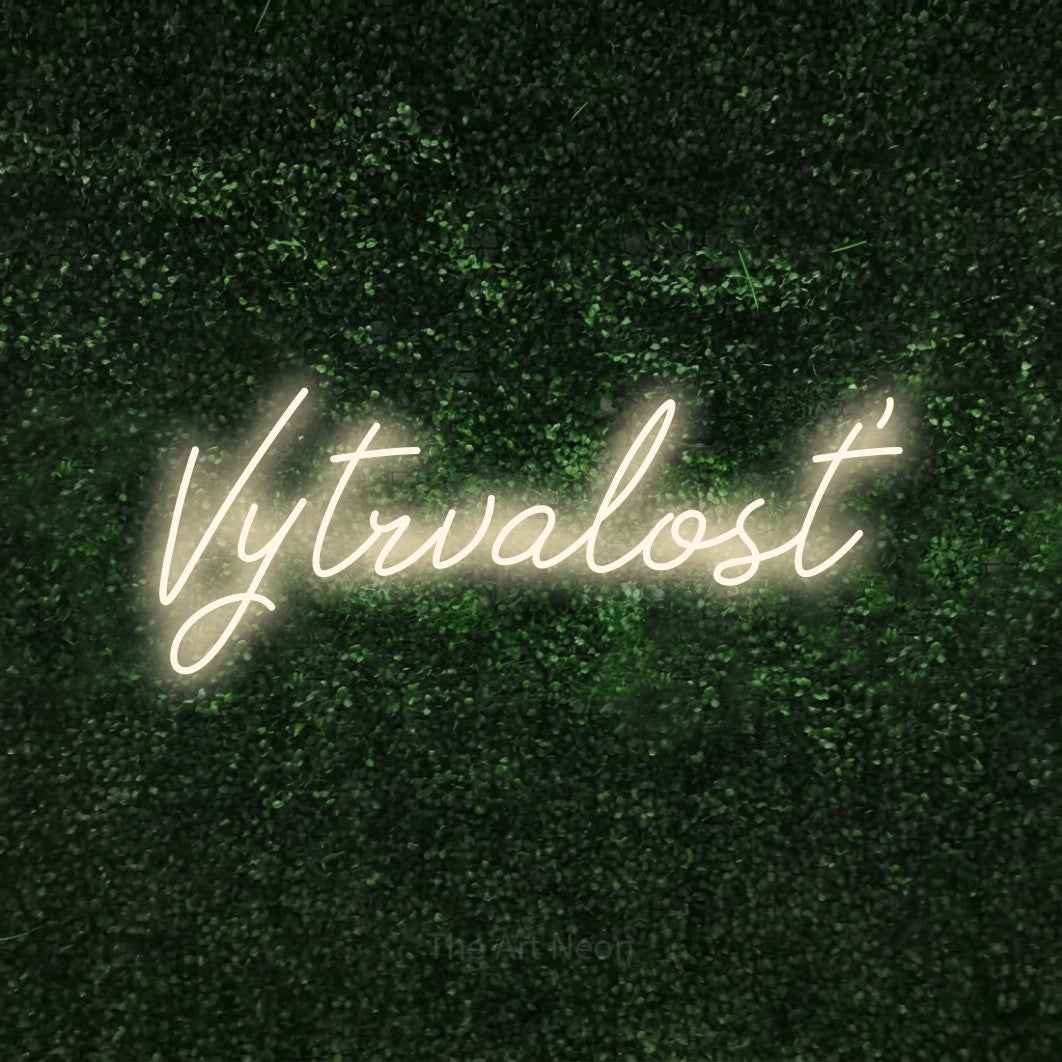 LED neon sign reading “Vytrvalosť”, arranged in a single line.