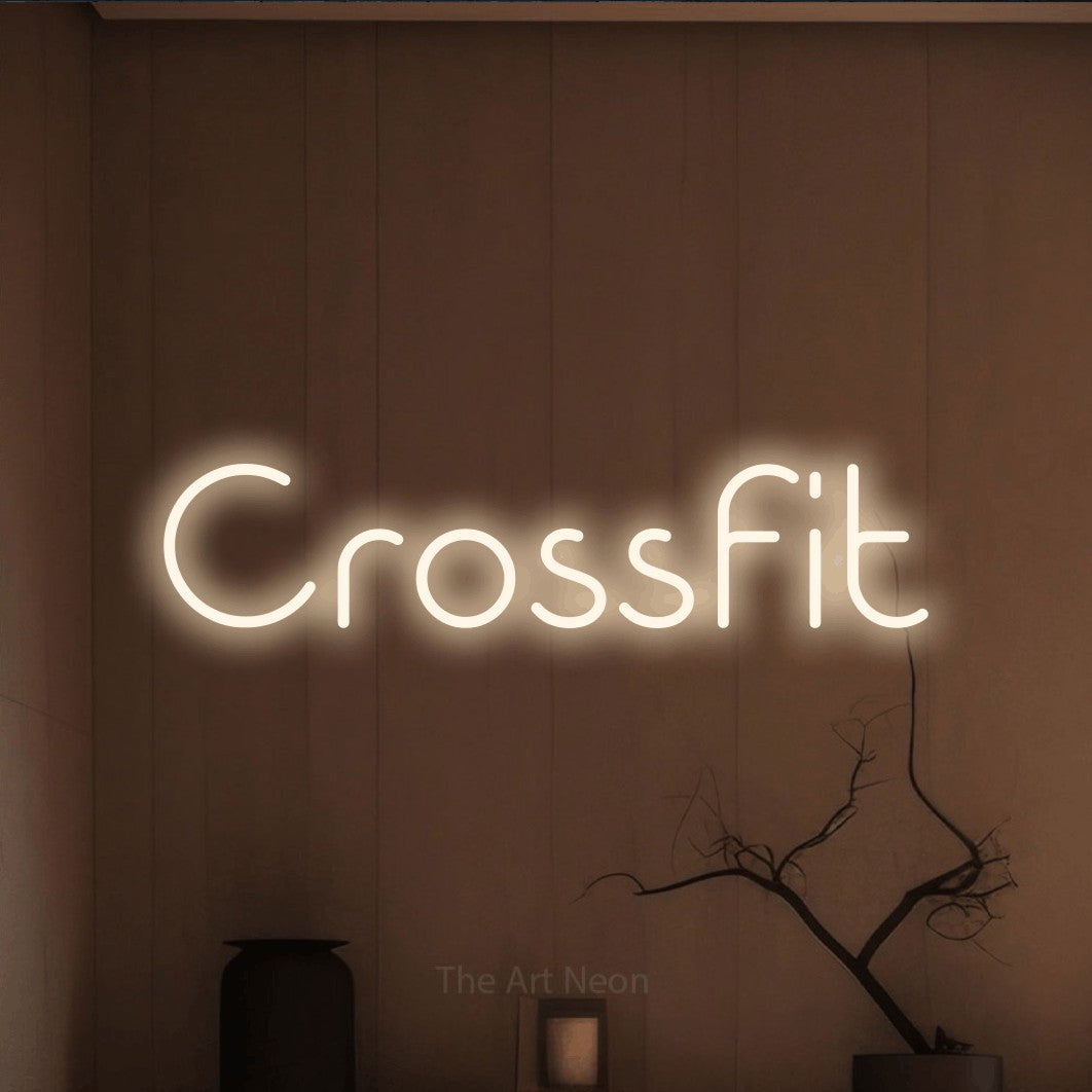 LED neon sign reading “Crossfit”, arranged in a single line.
