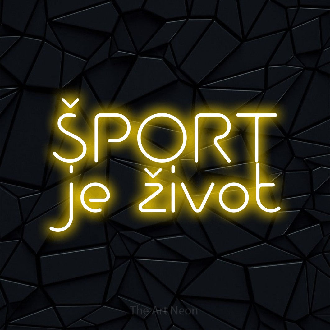 LED neon sign reading “ŠPORT je život”, arranged in two lines.