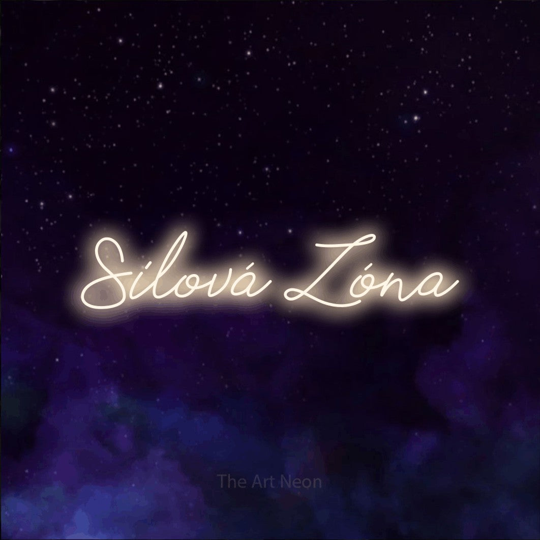 LED neon sign reading “Silová Zóna”, arranged in a single line.