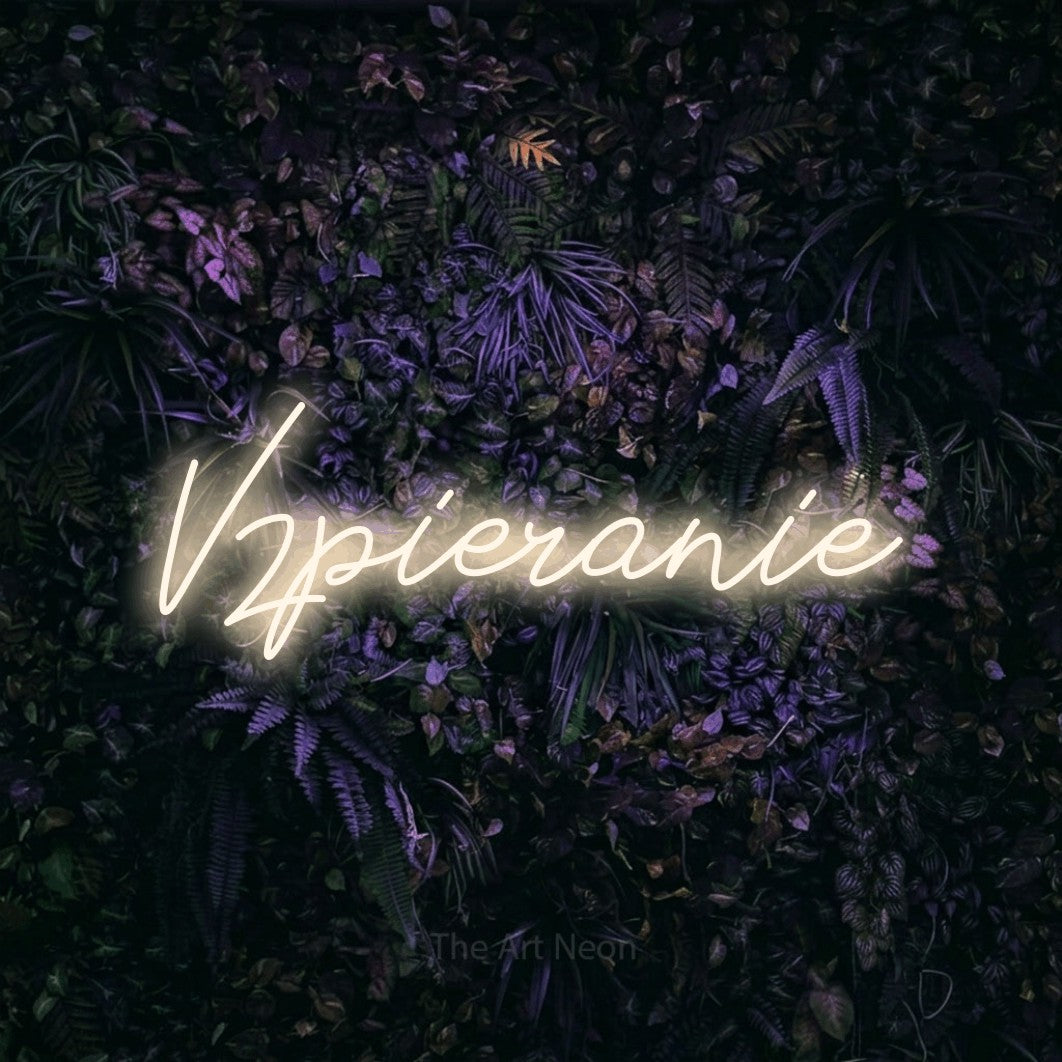 LED neon sign reading “Vzpieranie”, arranged in a single line.