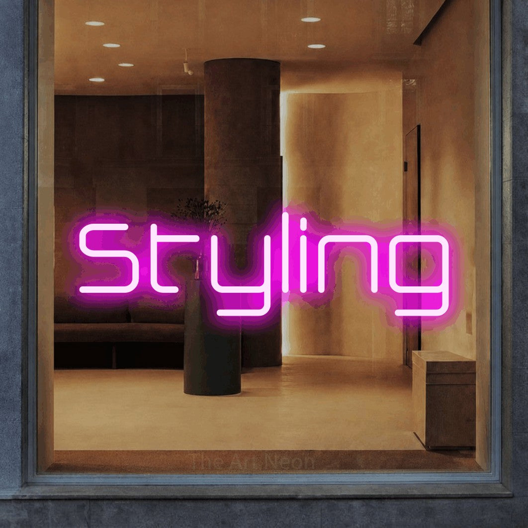 LED neon sign reading “Styling”, arranged in a single line.