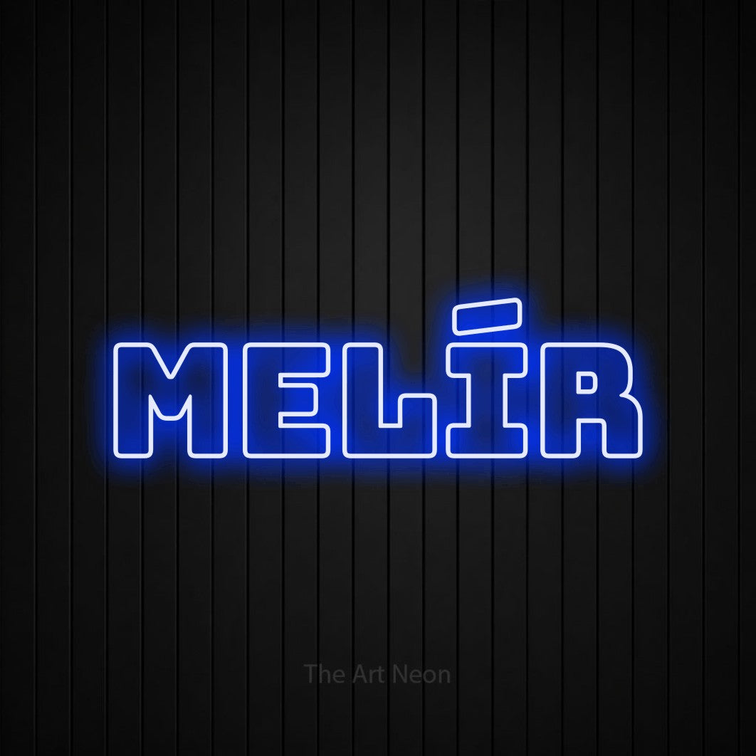 LED neon sign reading “Melír”, arranged in a single line.