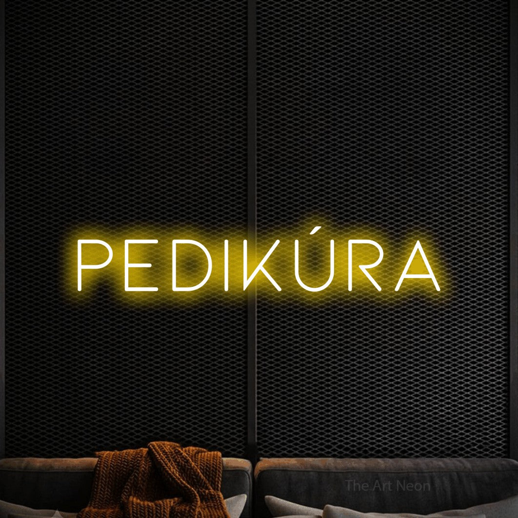 LED neon sign reading “pedikúra”, arranged in a single line.