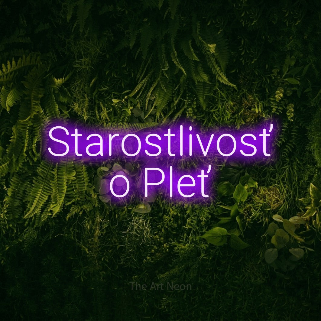 LED neon sign reading “Starostlivosť o Pleť”, arranged in two lines.