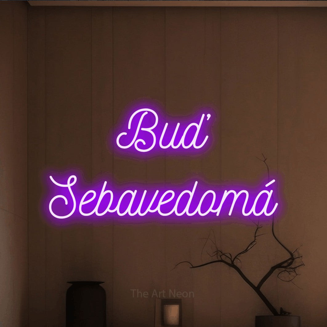 LED neon sign reading “Buď Sebavedomá”, arranged in two lines.