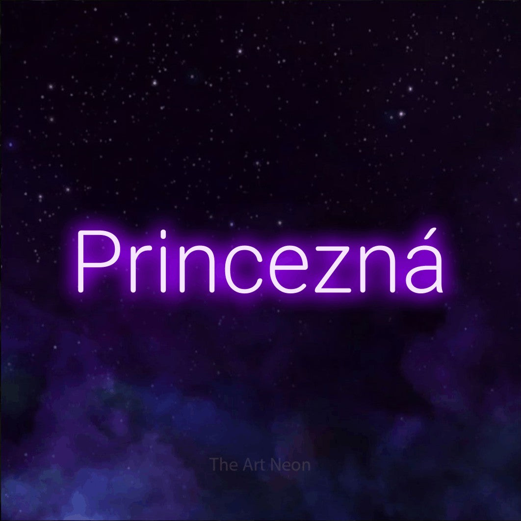 LED neon sign reading “Princezná”, arranged in a single line.