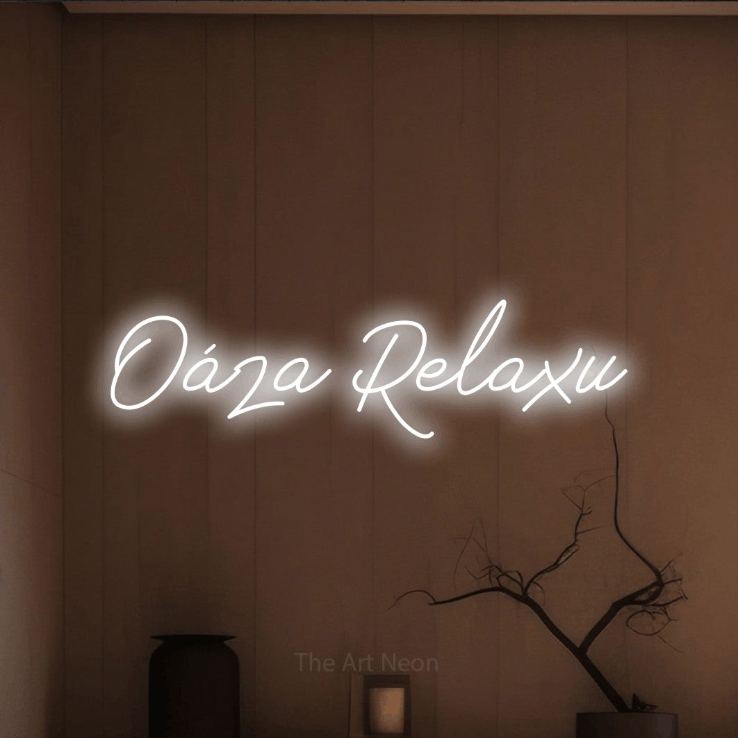 LED neon sign reading “Oáza Relaxu”, arranged in a single line.