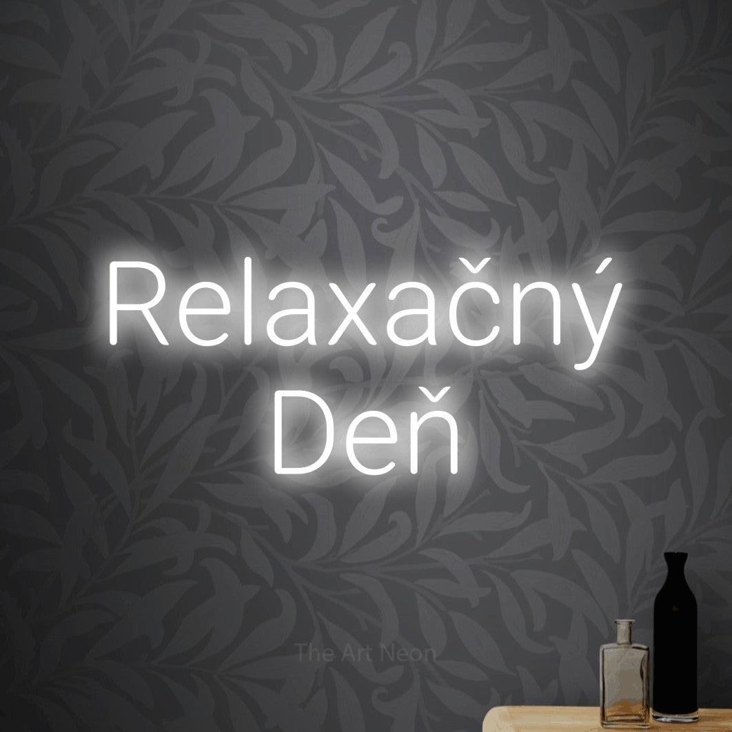 LED neon sign reading “Relaxačný Deň”, arranged in two lines.