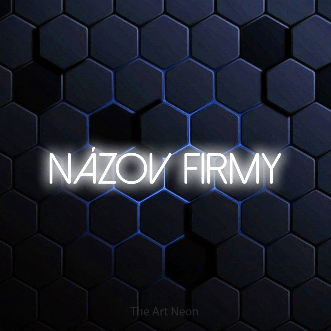 LED neon sign reading “NÁZOV FIRMY”, arranged in a single line.