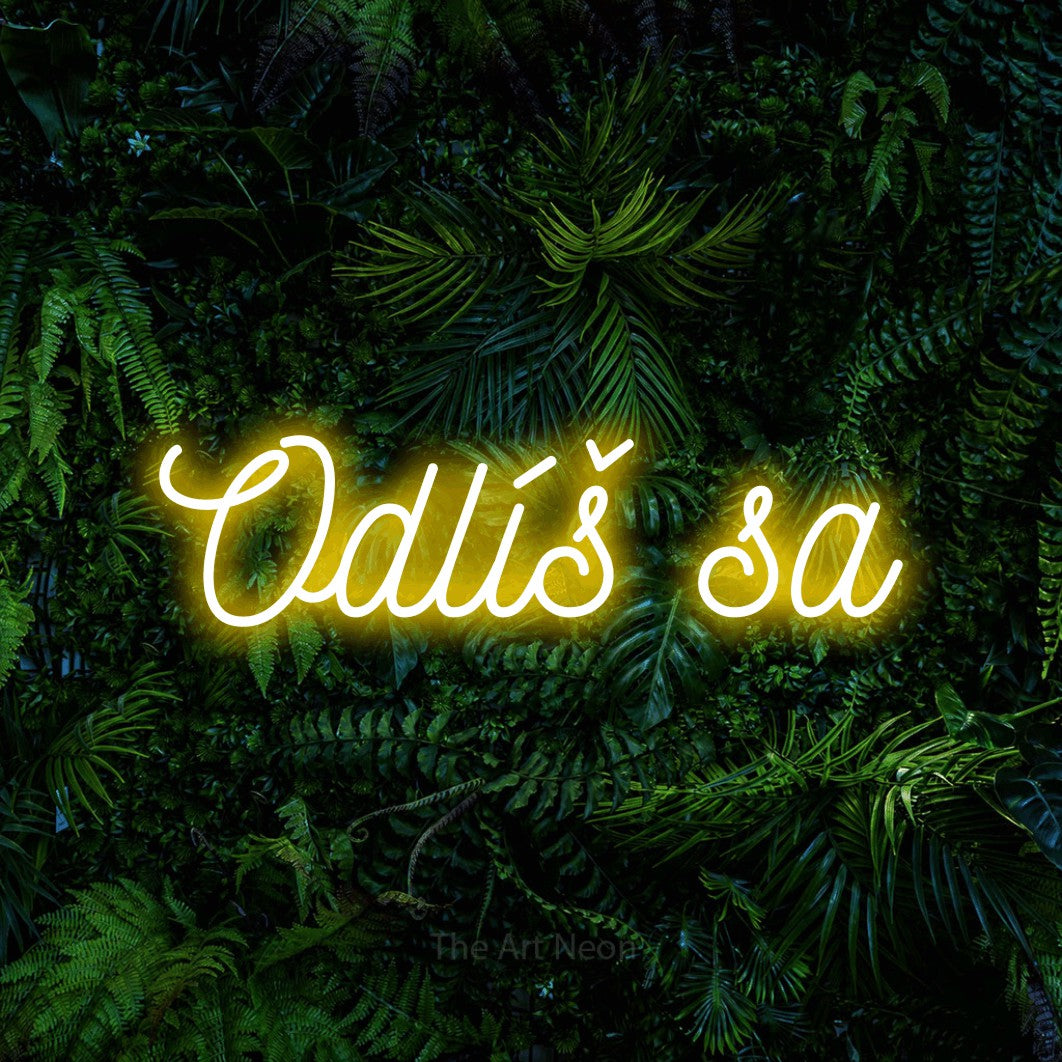 LED neon sign reading “Odlíš sa”, arranged in a single line.