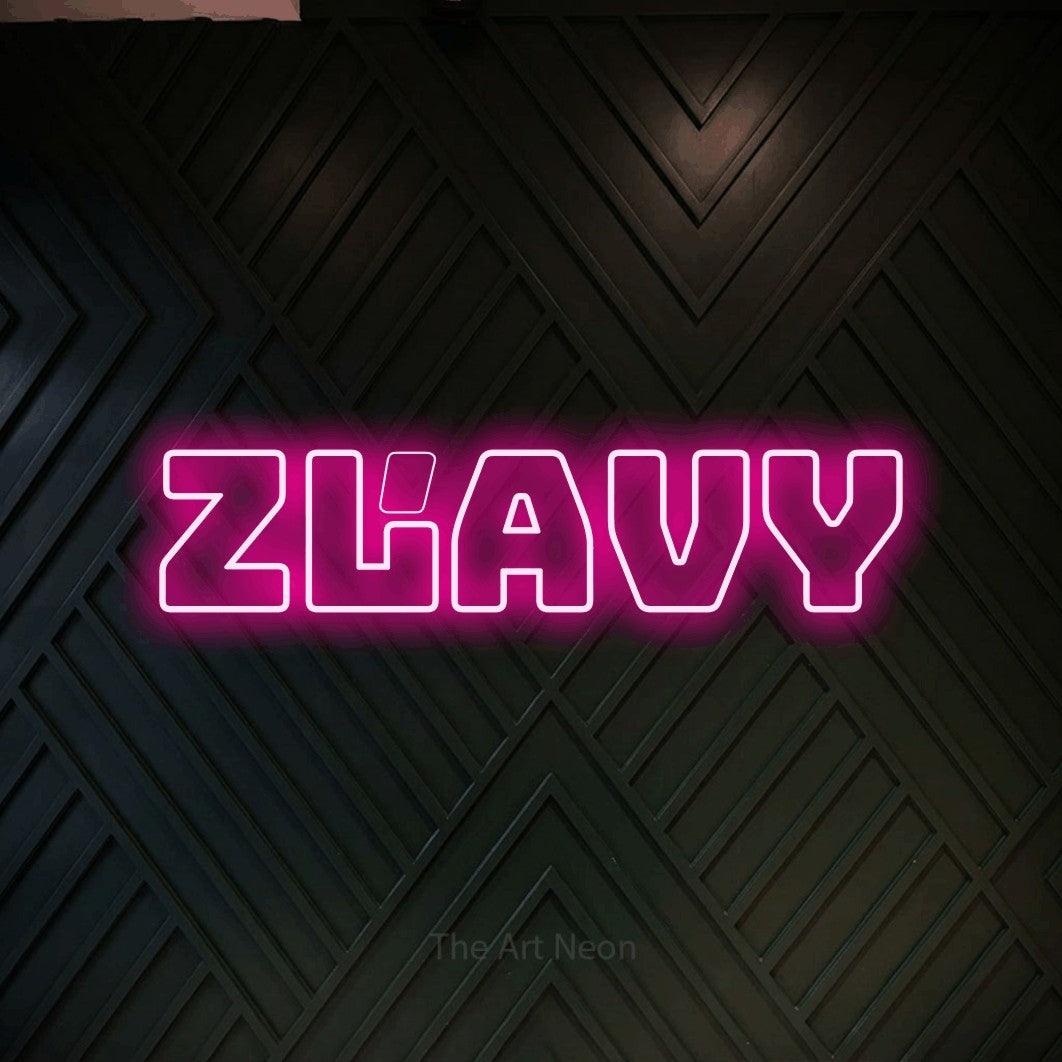 LED neon sign reading “ZĽAVY”, arranged in a single line.