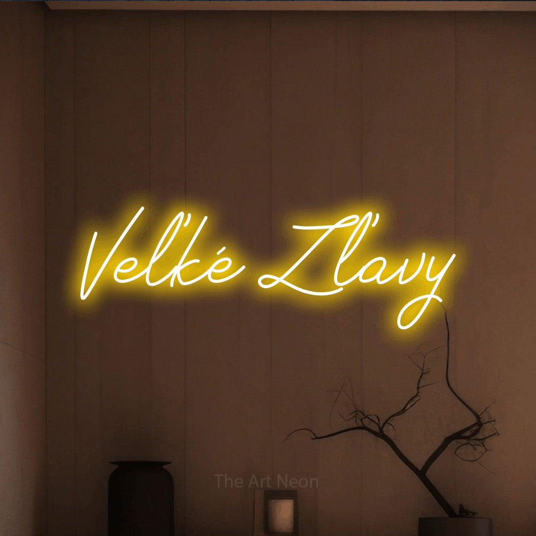 LED neon sign reading “Veľké Zľavy”, arranged in a single line.