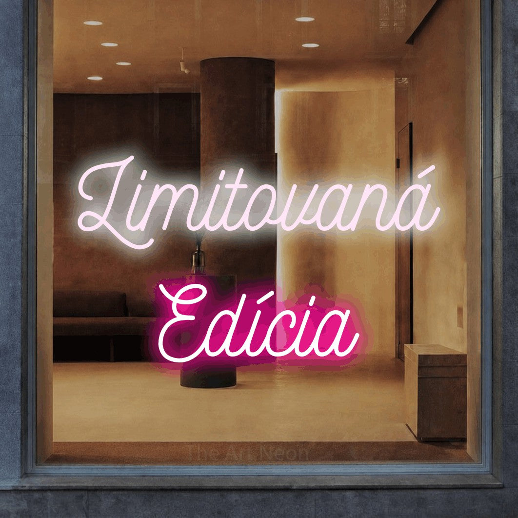LED neon sign reading “Limitovaná Edícia”, arranged in two lines.