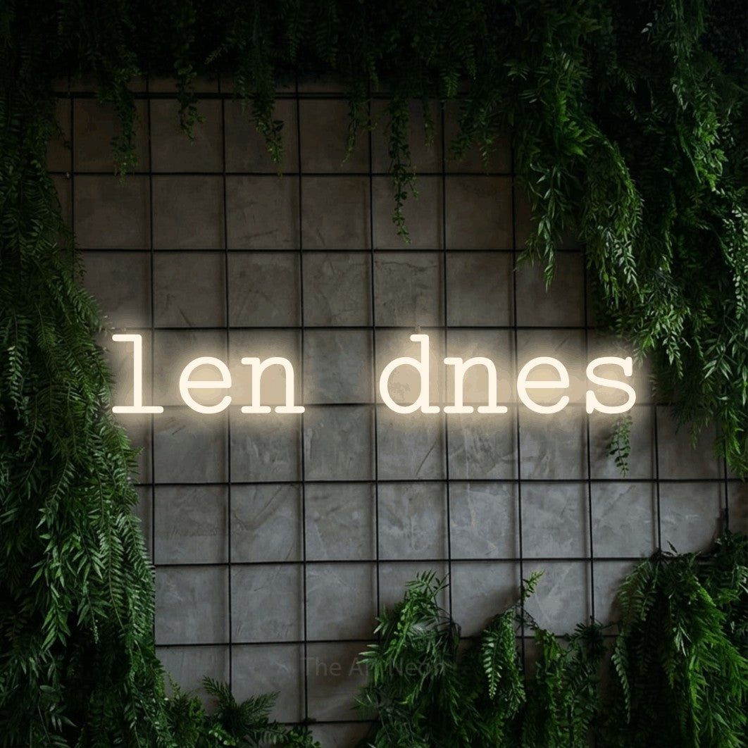 LED neon sign reading “len dnes”, arranged in a single line.