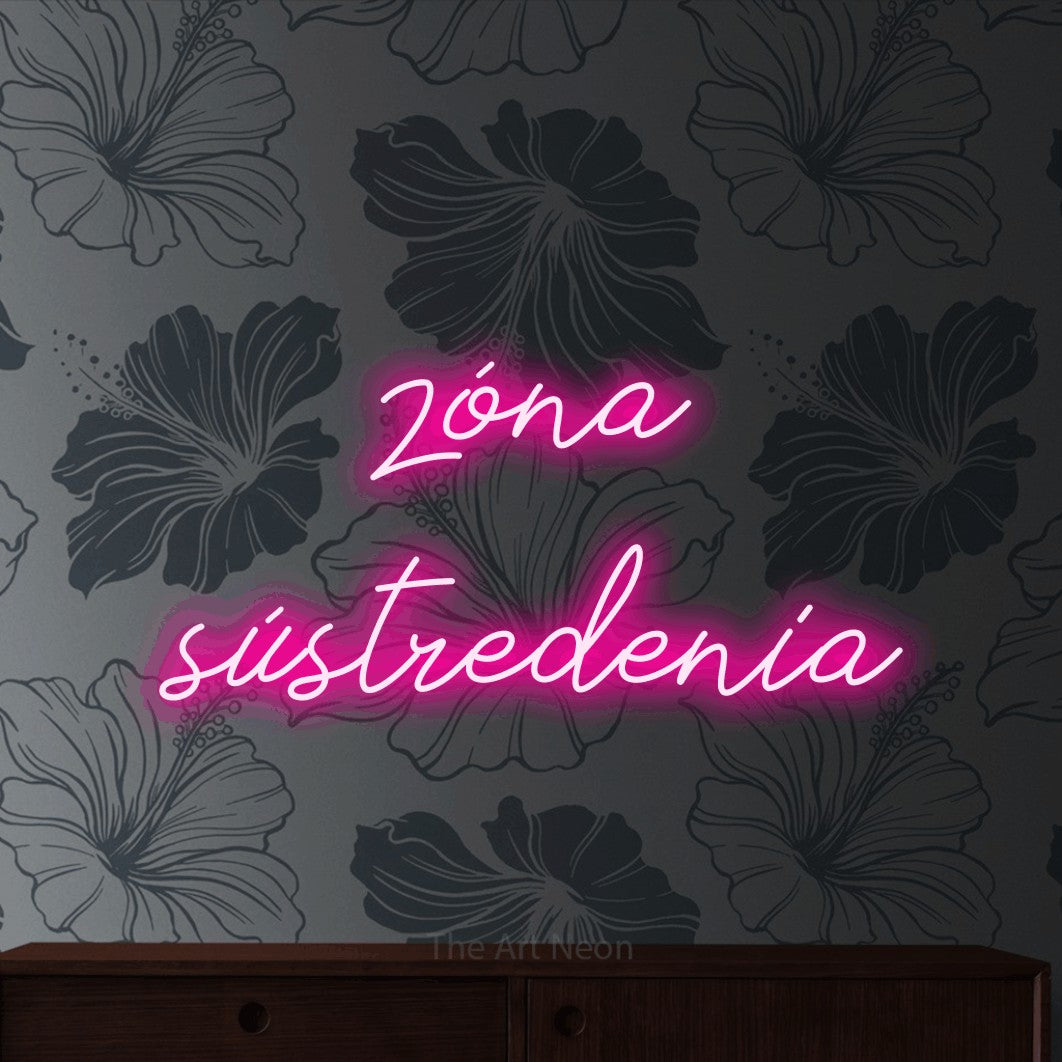 LED neon sign reading “zóna sústredenia”, arranged in two lines.