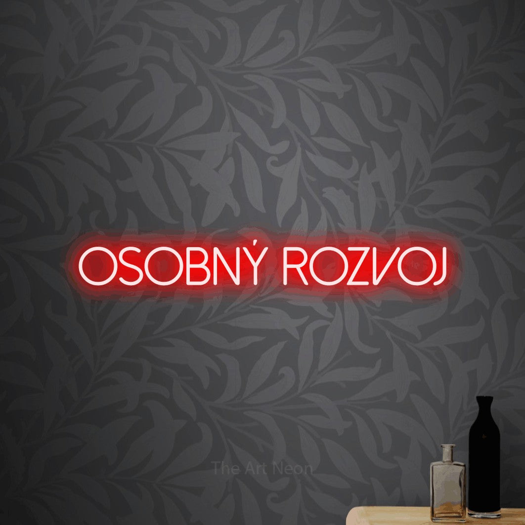 LED neon sign reading “Osobný Rozvoj”, arranged in a single line.