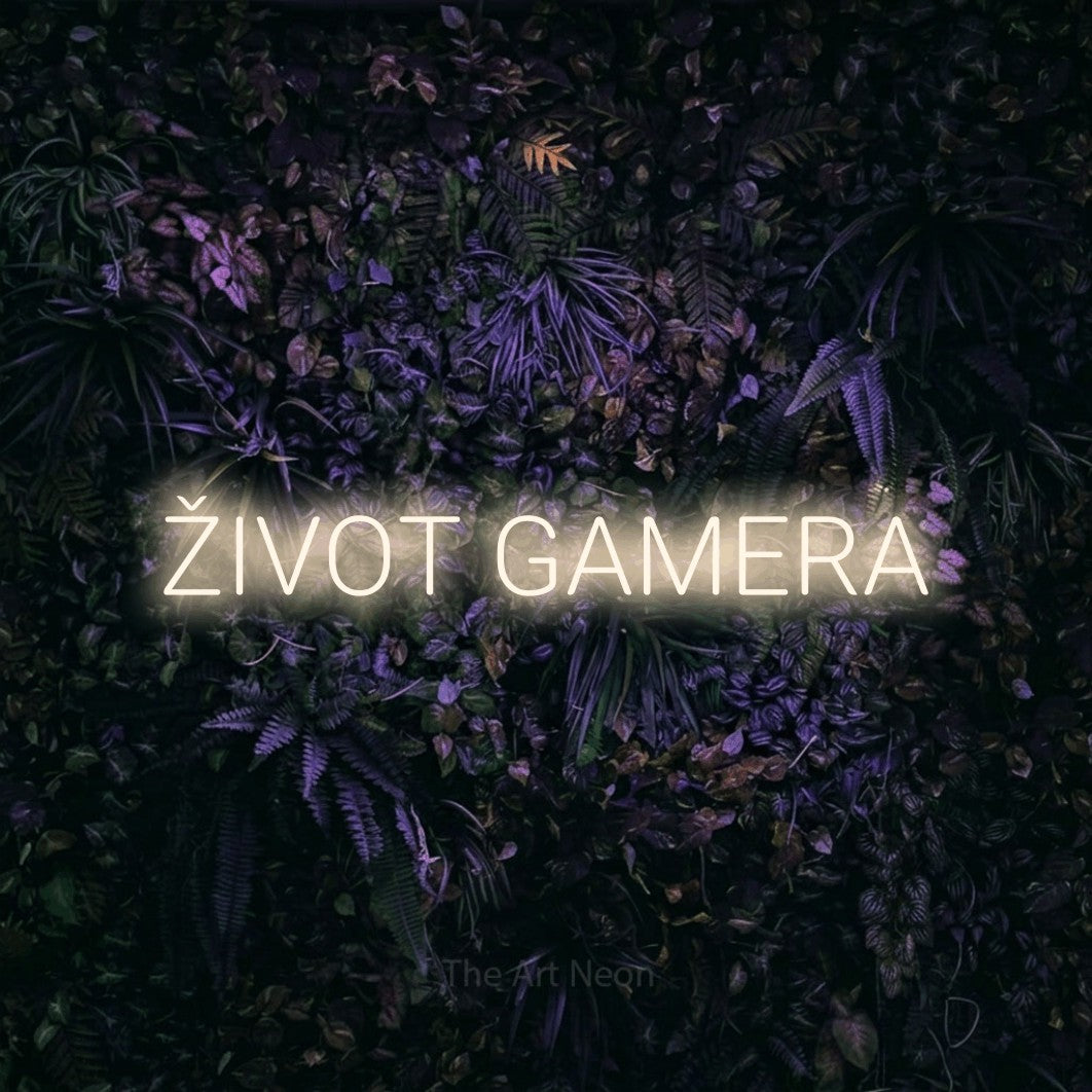 LED neon sign reading “ŽIVOT GAMERA”, arranged in a single line.