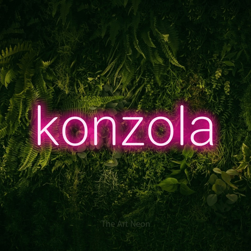 LED neon sign reading “konzola”, arranged in a single line.