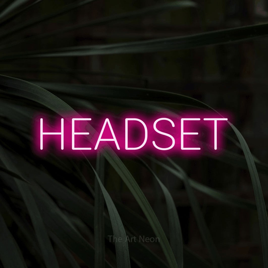 LED neon sign reading “HEADSET”, arranged in a single line.