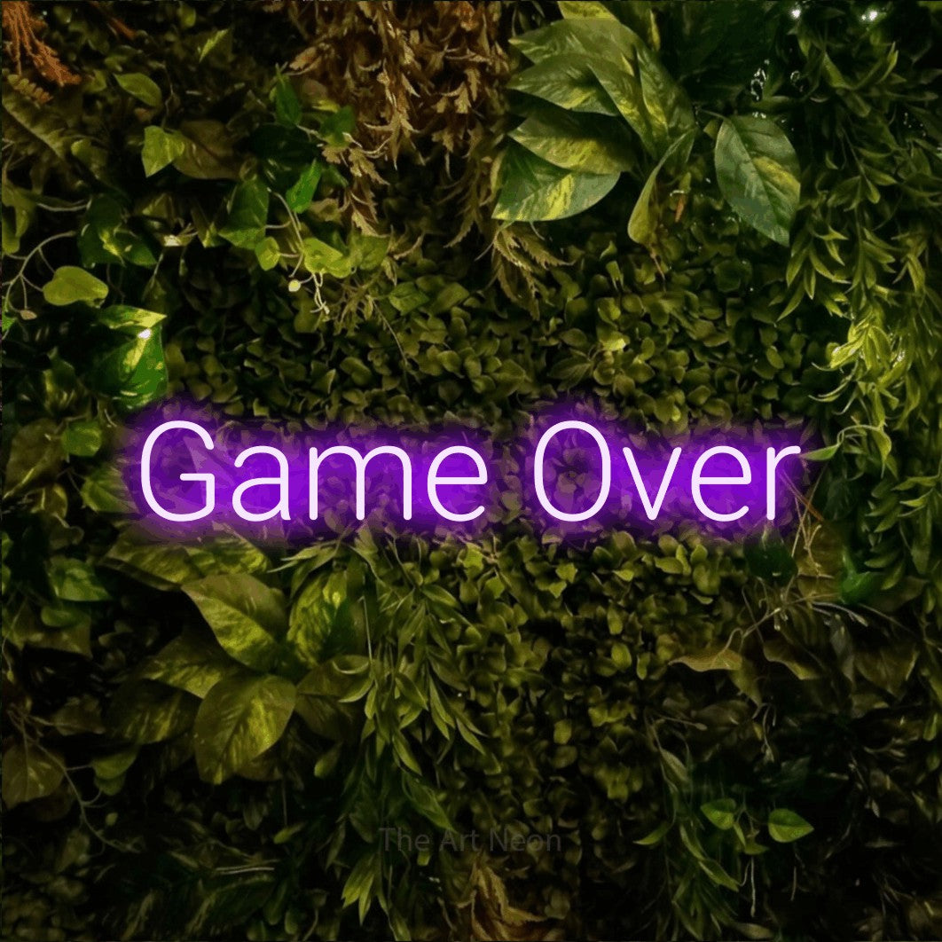 LED neon sign reading “Game Over”, arranged in a single line.