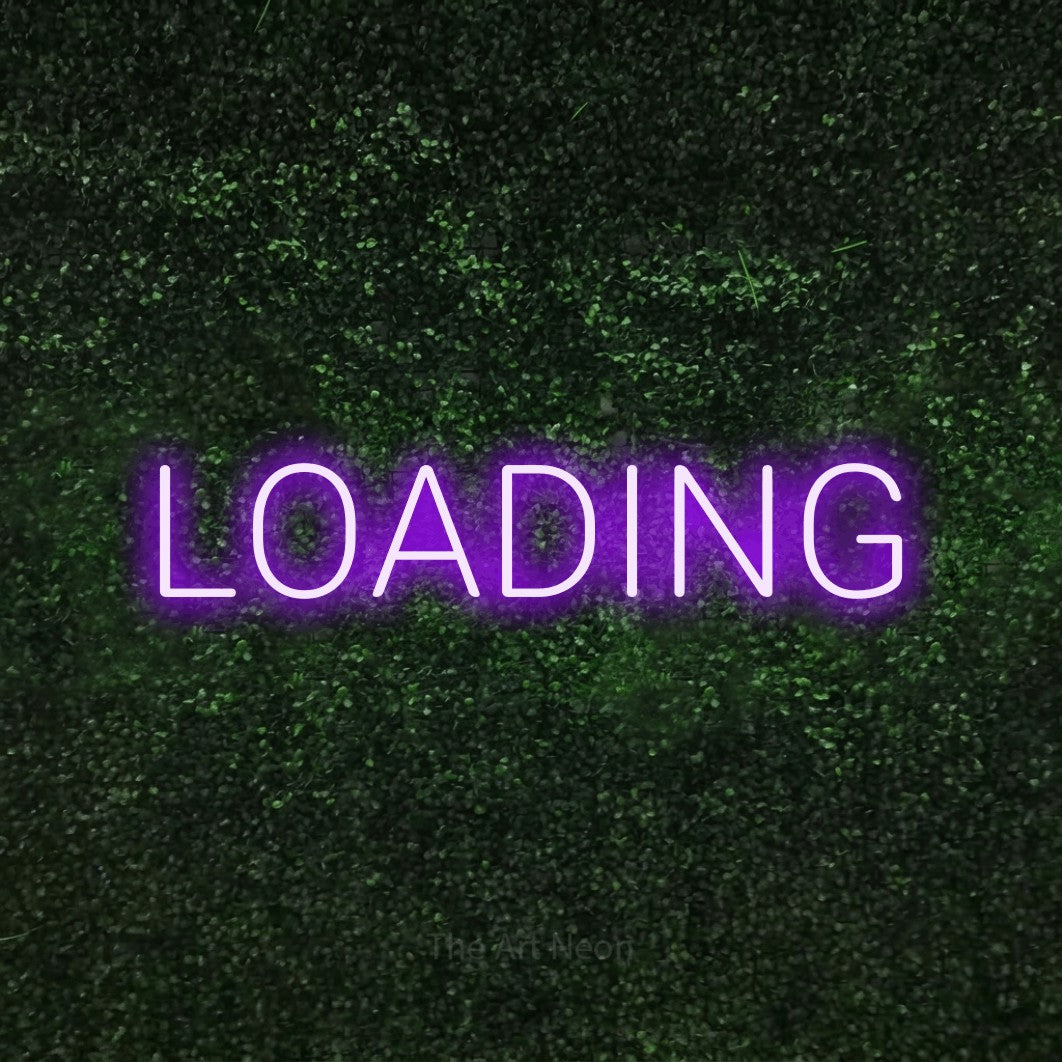 LED neon sign reading “LOADING”, arranged in a single line.