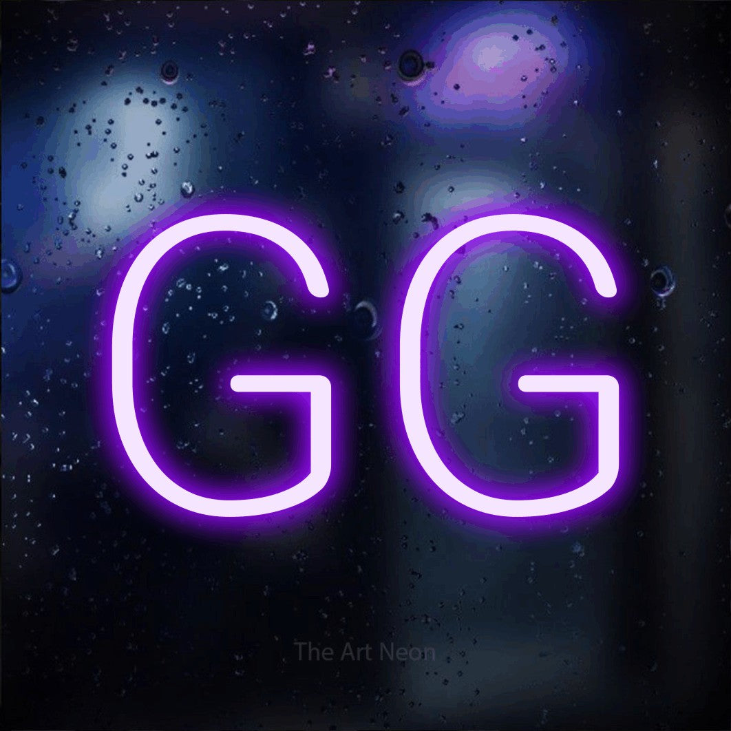 LED neon sign reading “GG”, arranged in a single line.