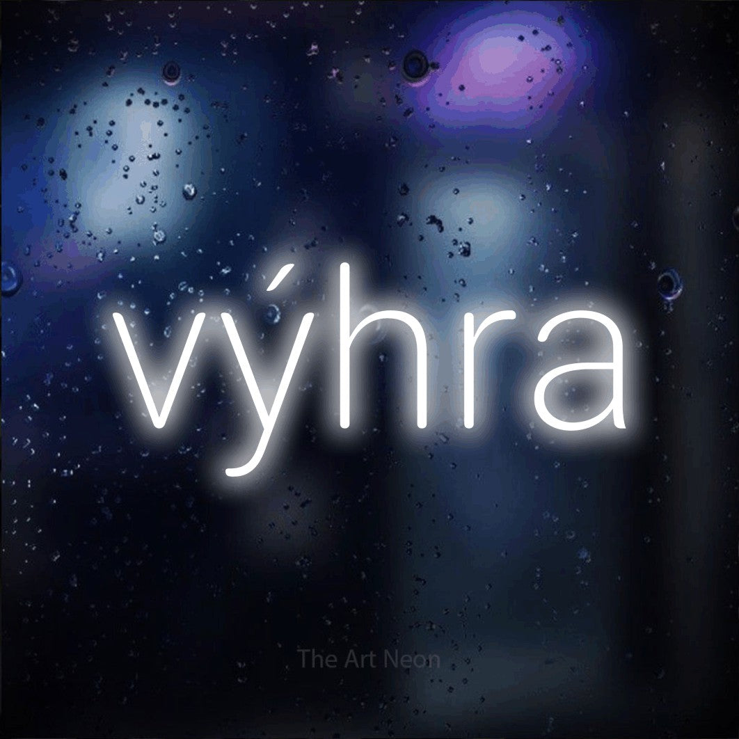 LED neon sign reading “výhra”, arranged in a single line.