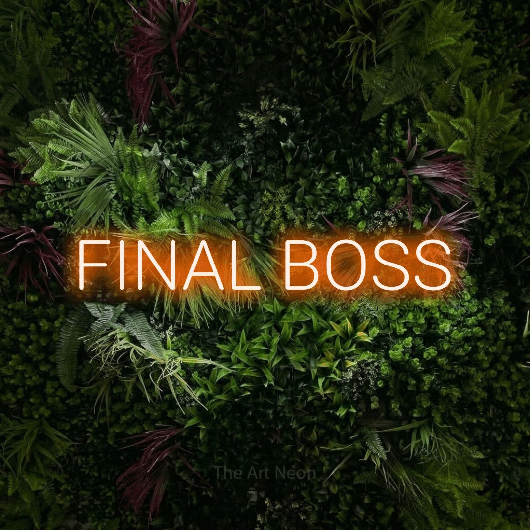LED neon sign reading “FINAL BOSS”, arranged in a single line.